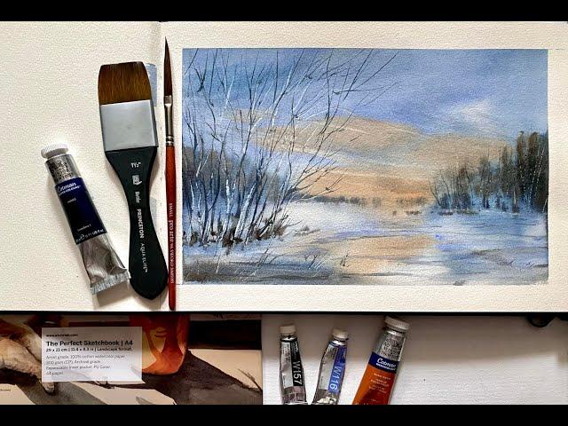 Etchr PERFECT SKETCHBOOK REVIEW, Snowy Watercolor Landscape Painting Lois’ Watercolour Tutorial Demo