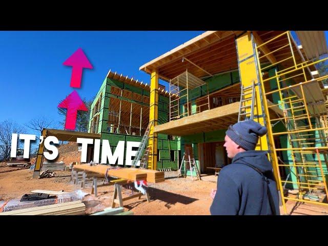 Construction of a MEGA sized Modern Home PT 61 | Mega Scaffold and Wall Sheathing Wrap!