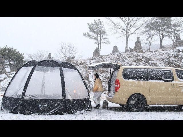 Solo camping ️ Camping in snow that falls non-stop for 48 hours ️ ASMR