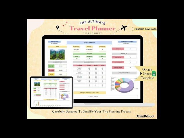 Travel Planner Google Sheets Template, Travel Budget Spreadsheet, Holiday Planner, Travel Itinerary,