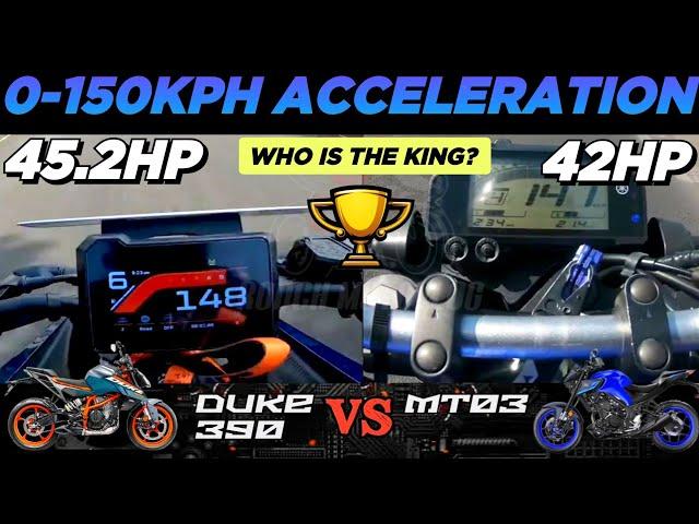 2024 KTM Duke 390 vs Yamaha MT03 | 0-150kph Acceleration | Top Speed Attempt 