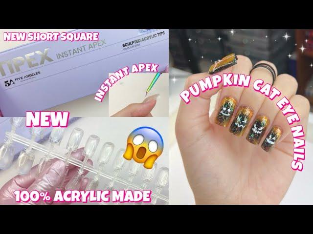 TRYING NEW SHORT SQUARE INSTANT APEX TIPEX NAIL TIPS | ACRYLIC SCULPTED GEL X NAILS | CAT EYE NAILS