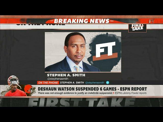 Stephen A. reacts to Deshaun Watson’s 6-game suspension | First Take