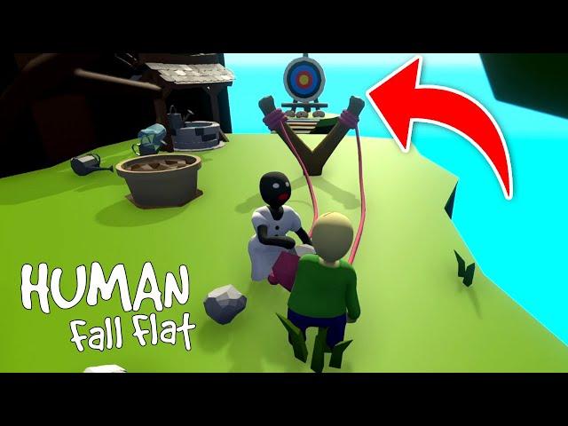 GRANNY AND BALDI SHOOTING WITH A NEW SLINGSHOT in HUMAN FALL FLAT