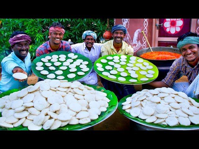 1000 IDLI with MUTTON KULAMBU | Best Combination Village Recipes | 1000 Idlis Cooking in Village