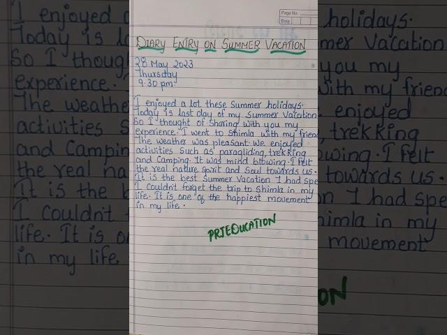 How To Write Diary Entry On Summer Vacation In English #youtubeshorts #fypシ゚viral  #trendingshorts