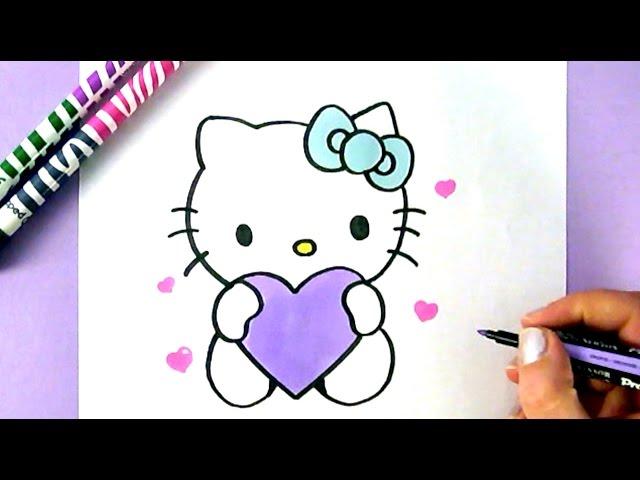 HOW TO DRAW HELLO KITTY WITH LOVE HEARTS | EASY DRAWING TUTORIAL