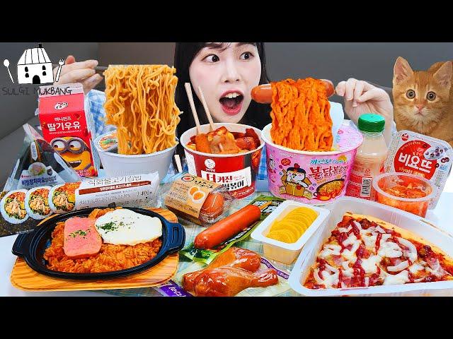 ASMR MUKBANG Convenience store food, Pizza, Ramen, Kimbap, Chicken, Sausage, Tteokbokki, eating