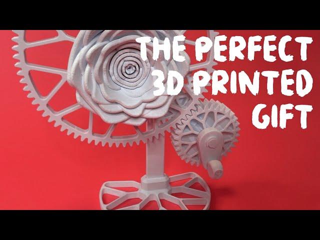 Rose on Gear - A Fully 3D Printed Mechanical Sculpture - Makes a Great Gift