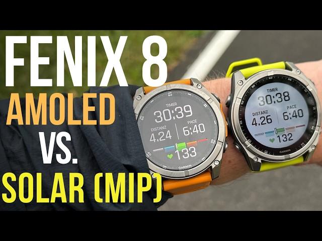 Garmin Fenix 8 Solar (MIP) vs Garmin Fenix 8 AMOLED - Display, Funktionen und Akkuvergleich