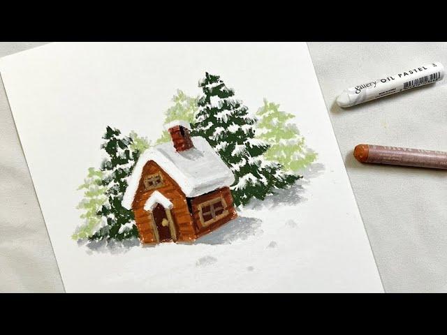 오일파스텔로 겨울풍경 그리기. Drawing winter landscape with oil pastel.