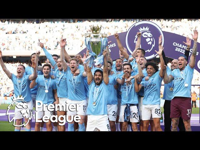 Manchester City lift Premier League trophy as 2022-23 champions (FULL CEREMONY) | NBC Sports