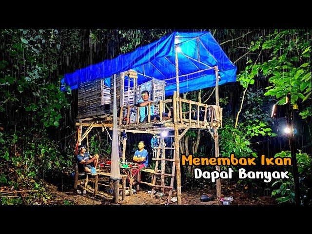 heavy rain accompanied by strong winds, created a relaxing place under the hut, relaxing rain sound