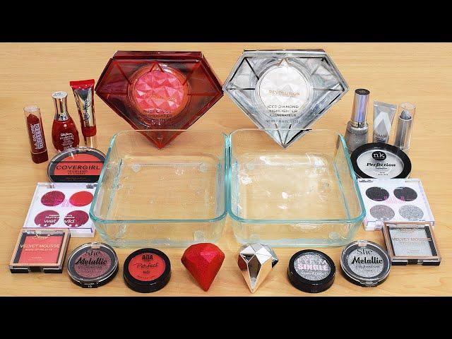 Red vs Silver - Mixing Makeup Eyeshadow Into Slime ASMR