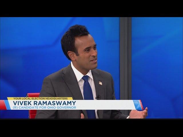 Ohio governor candidate Vivek Ramaswamy talks with NBC4's Colleen Marshall