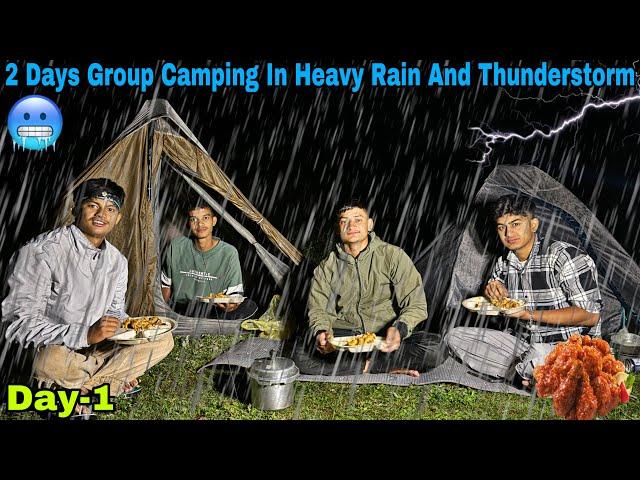 Overnight Group Camping In Deep Forest | 2 Days Camping In Heavy Rain And Thunderstorm |Rain Camping