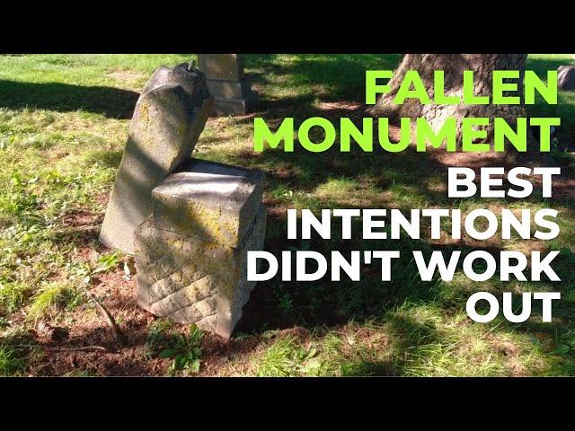 Resetting a Fallen Gray Marble Headstone