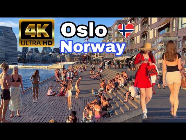 4K Oslo, Norway walk beach tour, Perfect Hot Summer Day, norwegian summer 2025