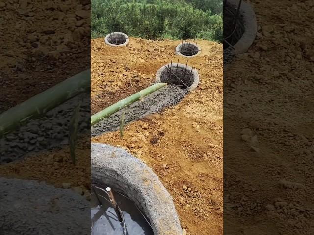 The process of pouring concrete for the pile foundation of the bridge on the mountain