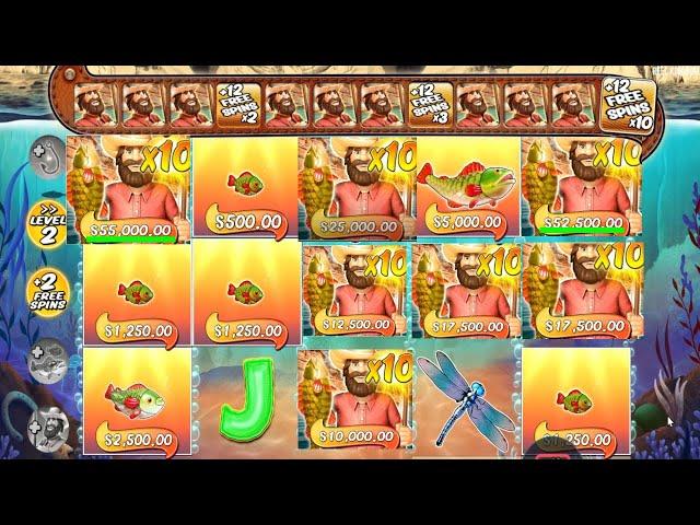 BIG BAS SPLASH - RECORD IN MY CHANNEL 7 FISHERMAN 10X MULTIPLIER - HUGE WIN - 2 FREE SPINS LEVEL 2