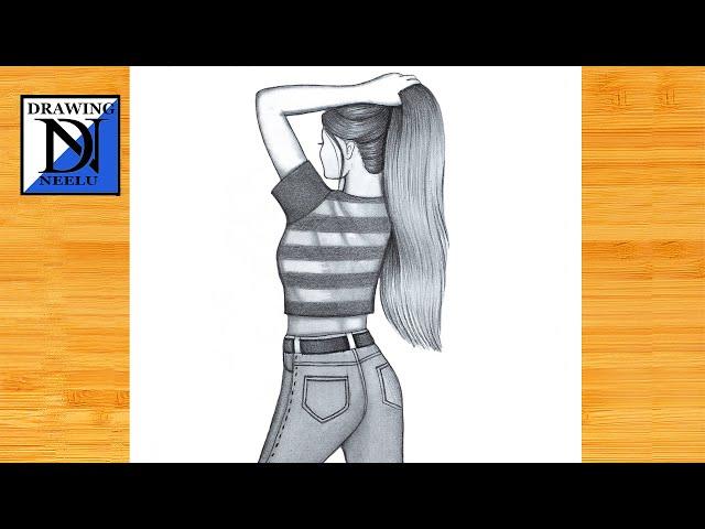 How to draw a Girl Backside Long Hair -Pencil sketch || Drawing easy for beginner || Girl drawing