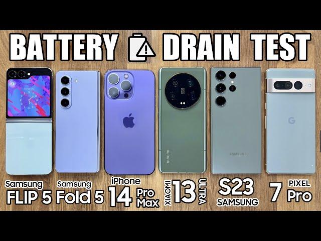 Samsung Z Fold 5 / Flip 5 vs iPhone 14 Pro Max / Xiaomi 13 Ultra / S23 Ultra - BATTERY DRAIN TEST!