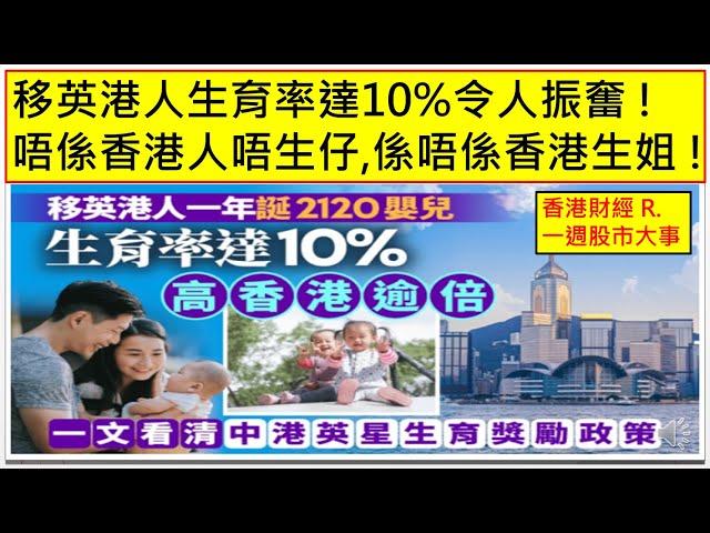 香港財經 R一週股市大事 20241221 移英港人生育率達10%令人振奮 ! 唔係香港人唔生仔,係唔係香港生姐 !