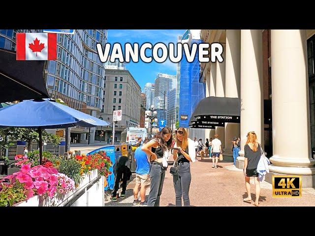  【4K】️ Downtown Vancouver BC, Canada. Amazing sunny day.  Relaxing Walk. August 2024.