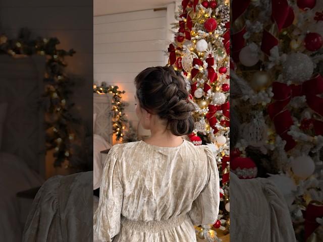 Holiday updo ️ #hairtutorial #hairstyle #hairtrends #braidedbun #braidedupdo #holidayhairstyle