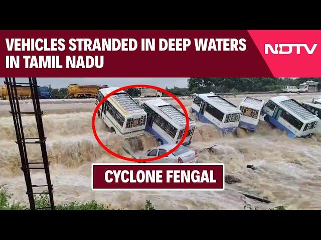 Tamil Nadu News | Cyclone Fengal: Flood-Like Situation At Bus Station, Vehicles Stranded In Waters