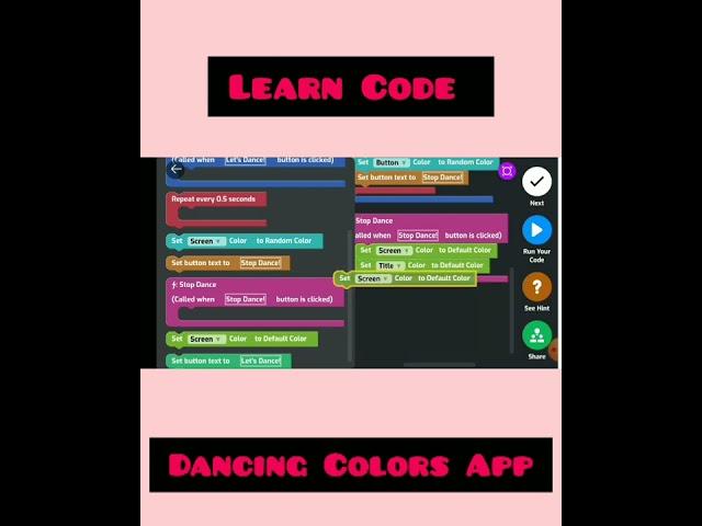 "Dancing Colors" App that i made on Curious Jr... #curiousjr #shorts #youtubeshorts #coding