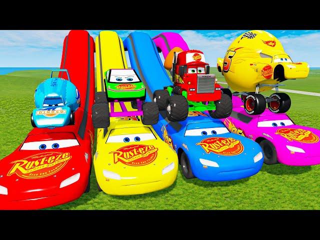 Big & Small Long Lightning McQueen with Spinner Wheels - Cars vs Slide Color vs Train | BeamNG.Drive