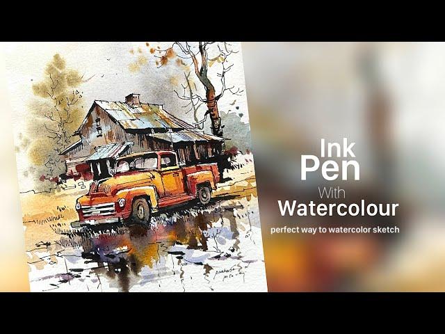 Ink pen with water colour  | demo by Prakashanputhur