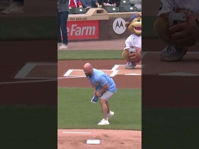 Joey Swoll throws out the first pitch and does a backflip  #backflip #pitch #MLB #cubs