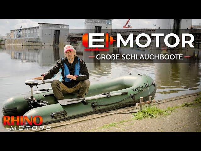 Großes Schlauchboot: Rhino Elektro Außenbord-Motoren am großen Schlauchboot