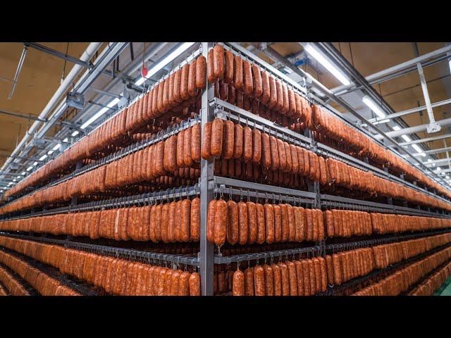 How Salami Is Made at Super Speed with Modern Machines!   Next Level Meat Processing!