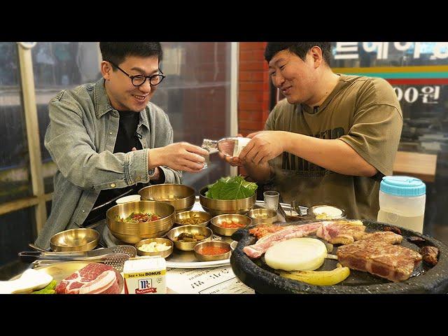 Samgyeopsal and soju on a rainy day, wow... (with. Garma)