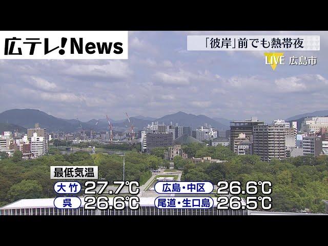 【残暑再び厳しく】１４日朝にかけ広島県沿岸部で「熱帯夜」熱中症も警戒を