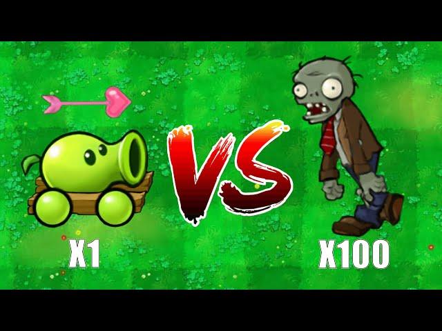 1 Plant Shoot charm arrows VS 100 Normal Zombies,Who Will Win? PVZ Hybrid Challenge