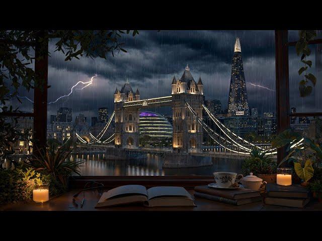 London Tower Bridge Ambience - Rain and Distant Thunder Sounds for Focus, Study and Relaxation