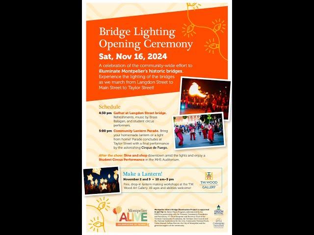 Montpelier Alive Bridge Lighting Ceremony LIVE 11/16/2024 at 4:30PM