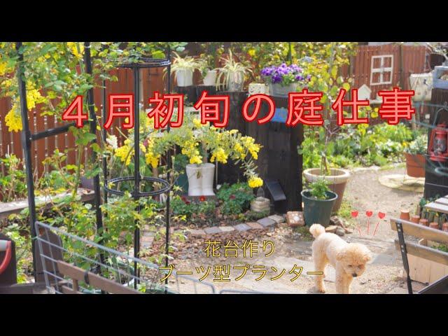 【ガーデニングvlog】小さな庭の4月の花/半日陰の花/簡単花台作り/可愛いブーツ型プランター/