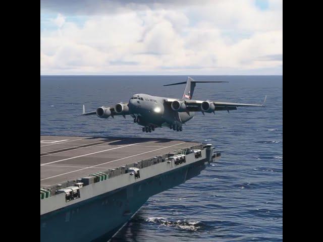 Very RARE! C-17 Globemaster landing on aircraft carrier