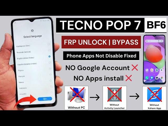 Tecno POP 7 (BF6) Frp Bypass Without PC-2024 | Tecno Android 12 Google Account Unlock