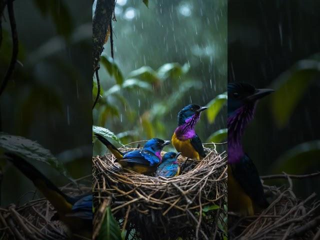 Rainy Forest Nest | Beautiful Bird banded cotinga in 4K #nature #lifeisbutadream #rain