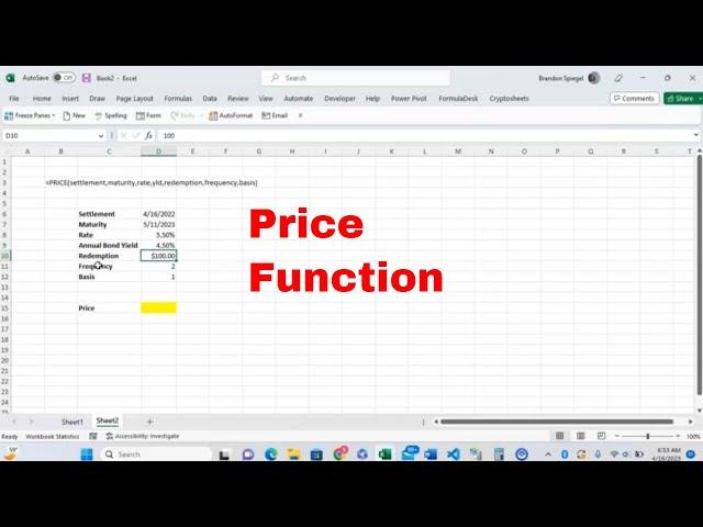 How to use the Price Function in Microsoft Excel to Calculate the Price of a Bond! #finance #excel