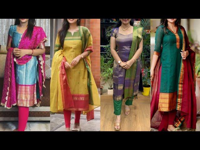 Latest Silk dress design ideas 2024 | Saree pattern long gown dress design | gown , chudi designs