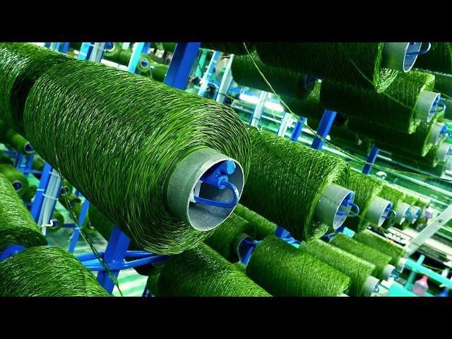 The process of making artificial turf that looks like real grass. Korean artificial turf factory