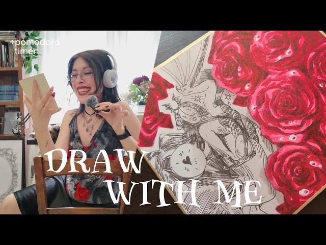 Draw with mereal-time drawing session on shikishi - chill jazz + pomodoro timer