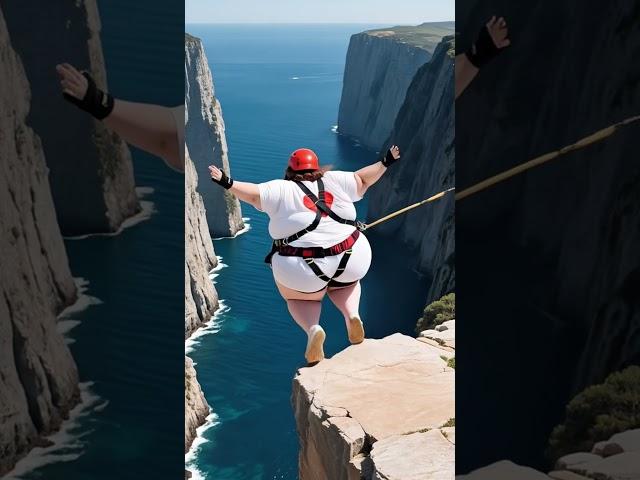 An Overweight Figure's Fearless Leap: The Extreme Show of Courage at the Cliff's Edge